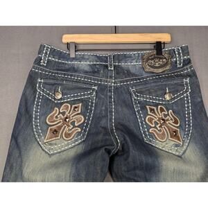 Royal Testament Jeans Men's 38 Blue Contrast Thick Stitch Embellishment